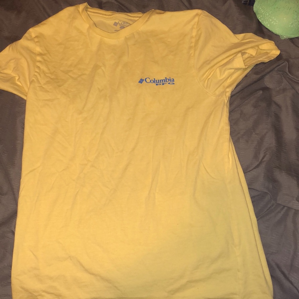 Columbia. Yellow t-shirt. Size small.